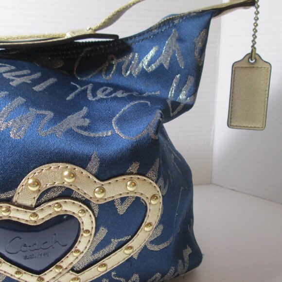 COACH NEW YORK GOLD HEARTS SHOULDER BAG PRE LOVED - Picture 2 of 8